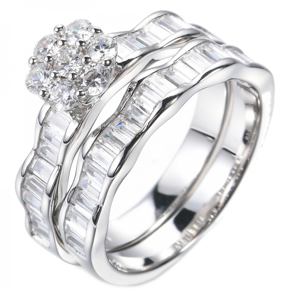 925 Baguette Stackable Ring Rhodium Plating Over Sterling Silver 
