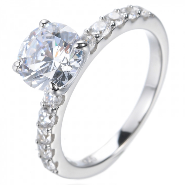925 Classic Engagement Ring Rhodium Plating Over Sterling Silver 