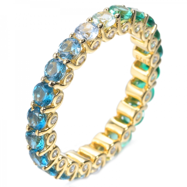 925 Round Rainbow Eternity Ring Rhodium Plating Over Sterling Silver 