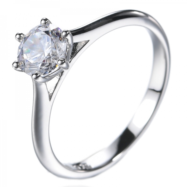 Rhodium-Plated Round 0.8 Carat Cubic Zirconia Solitaire Engagement Ring 