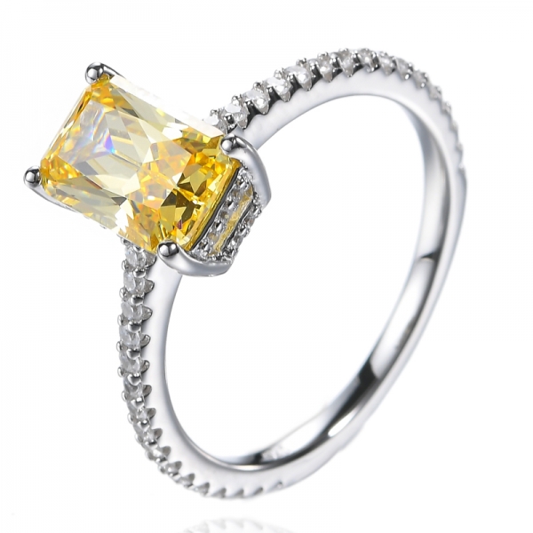 White and Yellow Diamond Emerald Cut Engagement Ring 