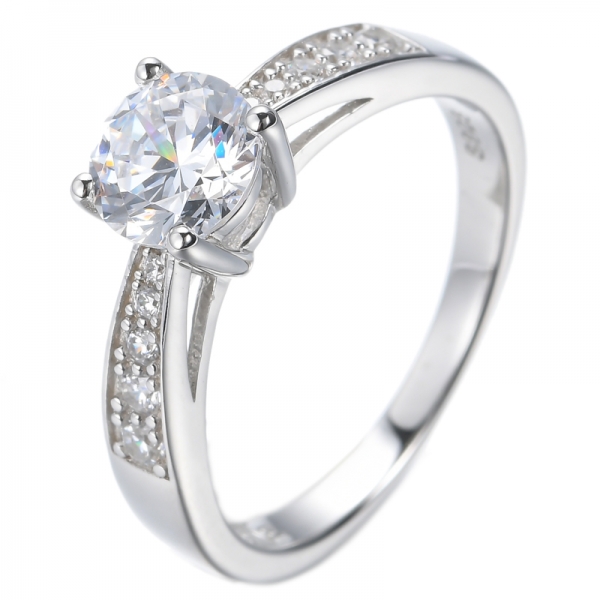 1.0CT Round Center 925 Sterling Silver Engagement Ring 
