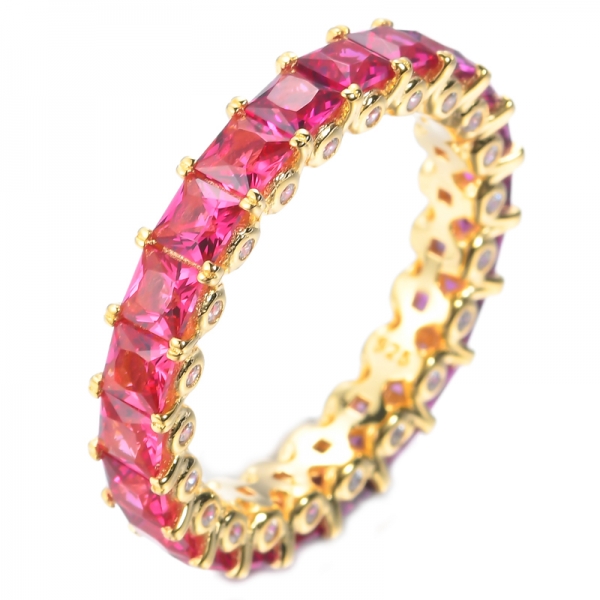 925 Square Rainbow Eternity Ring Rhodium Plating Over Sterling Silver 