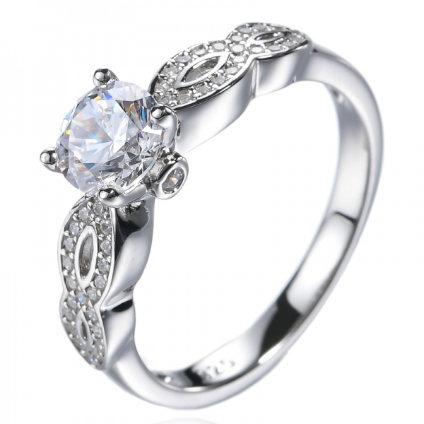 Rhodium Plated Sterling Silver Round Cubic Zirconia Engagement Ring Set 