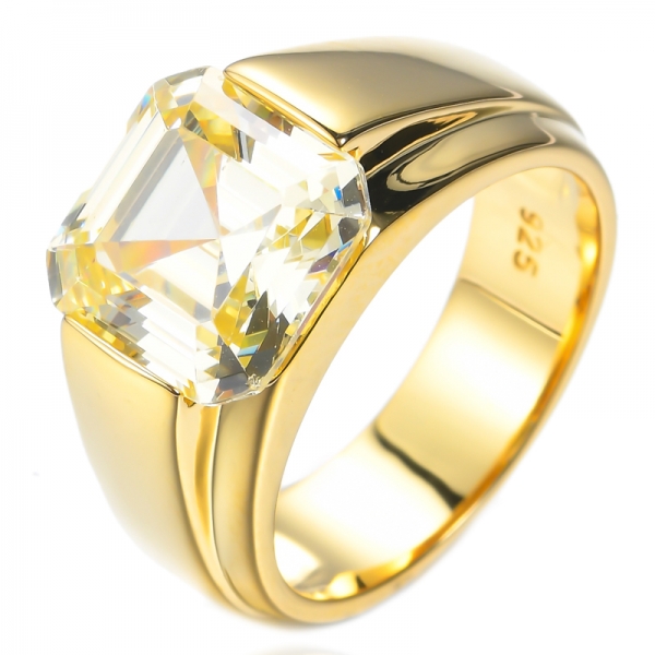 Fancy Asscher Cut Canary CZ Yellow Gold Plated Silver Ring 