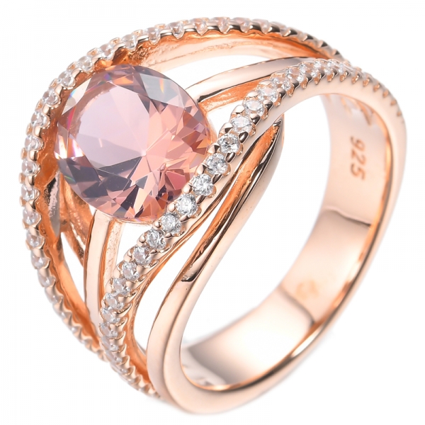 925 Oval Morganite Nano Rose Gold Plating Over Sterling Silver Ring 