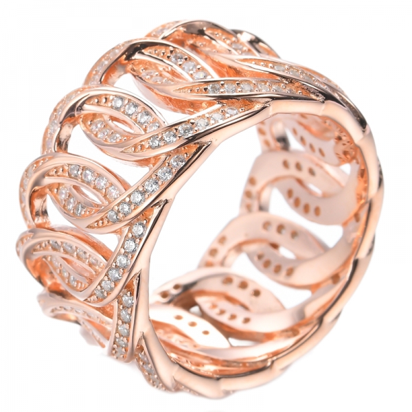 925 Cross Line Eternity Ring Rose Gold Plating Over Sterling Silver 