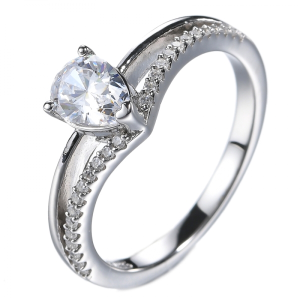 Rhodium Plated Sterling Silver Pear Cut Cubic Zirconia Wedding Ring 