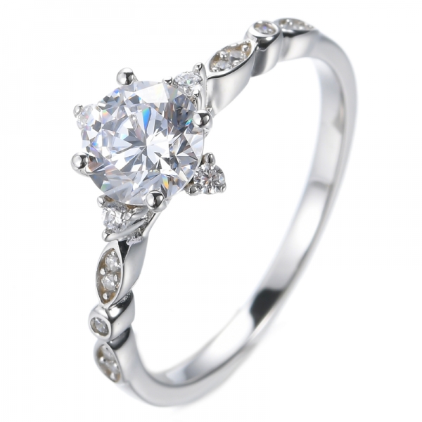 Women Engagement Rhodium Plated Ring With 0.75CT Round White CZ 