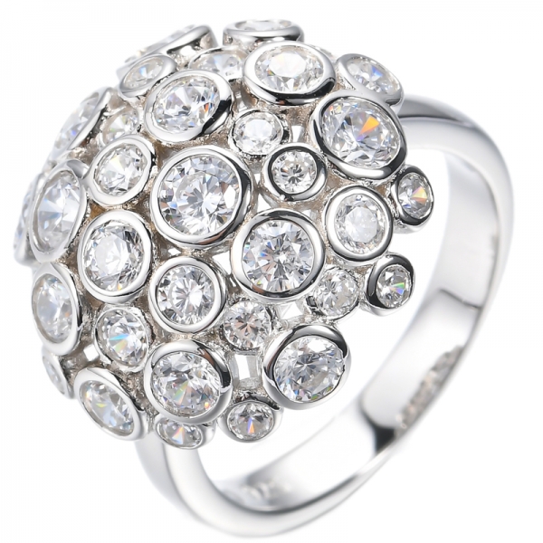 Round White Cubic Zircon Rhodium Plating Sterling Silver Ring 