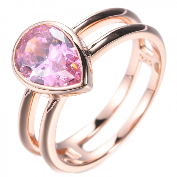 Pear Pink Cubic Zircon Rose Gold Plating Over Sterling Silver Solitaire Ring 