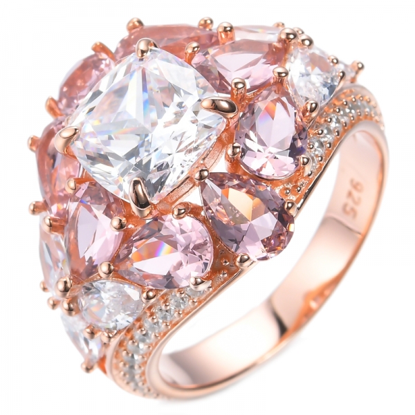 Cushion White Center With Lab-Created Morganite Rose Gold Plated Silver Ring 