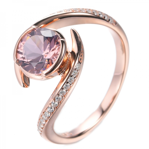 925 Round Pink And White Cubic Zircon Rhodium Plated Silver Ring 