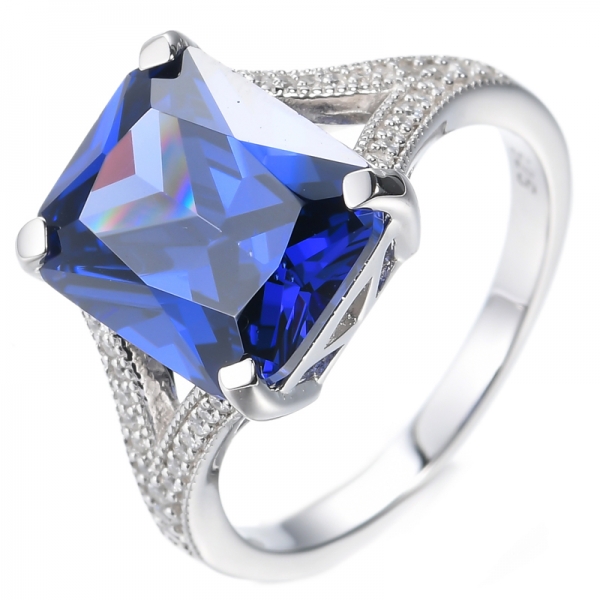 925 Blue Tanzanite And White Cubic Zircon Rhodium Plating Silver Ring 