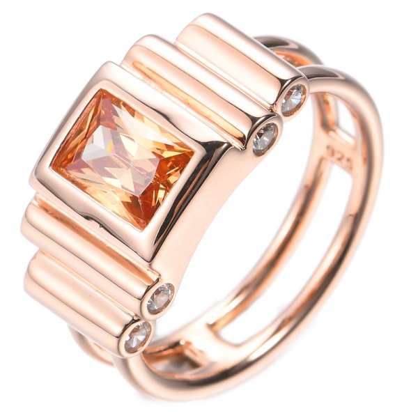 925 Champagne And White Cubic Zircon Rose Gold Plated Silver Ring 