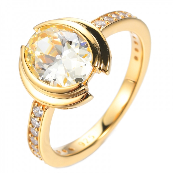 925 Oval Diamond Yellow Cubic Zircon Center Gold Plated Silver Ring 