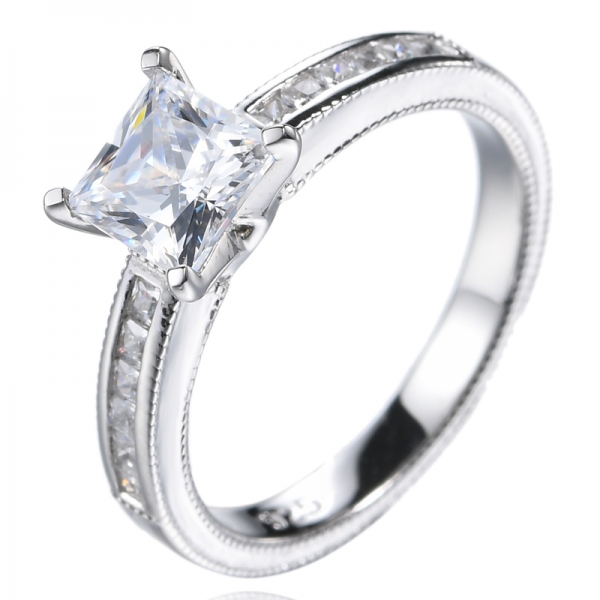 1.0CT Princess Cut Square Cubic Zirconia Engagement Ring 