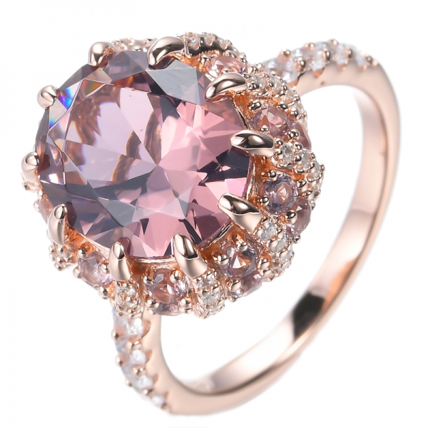 Lab-Created Pink Morganite And White Cubic Zirconia Rose Gold Plated Silver Ring 
