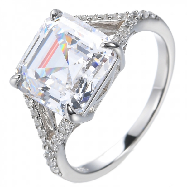 925 Asscher Cut White Cubic Zirconia Rhodium Plating Sterling Silver Ring 