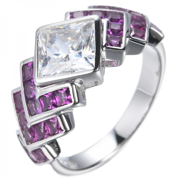 925 Purple And White Cubic Zirconia Rhodium Plated Silver Ring 