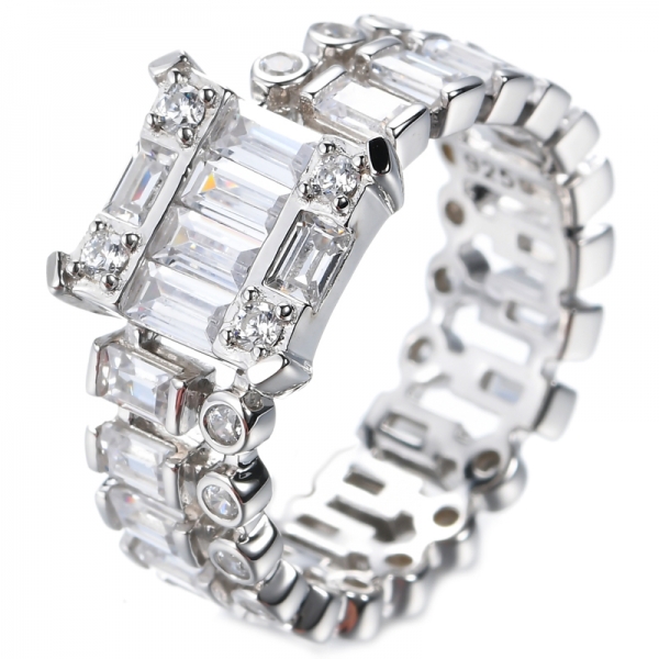 925 White Cubic Zirconia Rhodium Plating Over Sterling Silver Ring 