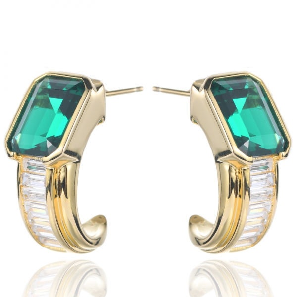 925 Emerald Green Center Yellow Gold Plating Sterling Silver Earrings 