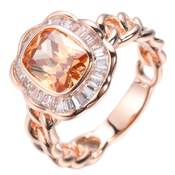 925 Cushion Champagne Center Rose Gold Plating Silver Ring 