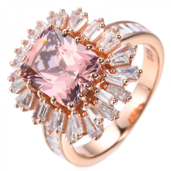 925 Rose Gold Plating Sterling Silver Ring With Lab-Created Pink Morganite Center 