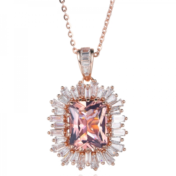 925 Lab-Created Pink Morganite Rose Gold Plating Sterling Silver Pendant 