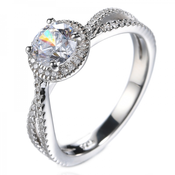 Round Cubic Zirconia Diamond Twisting Pave Engagement Ring 