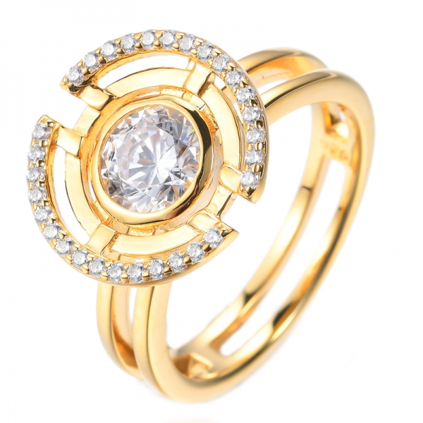 925 White Cubic Zirconia 18K Yellow Gold Plating Sterling Silver Ring 