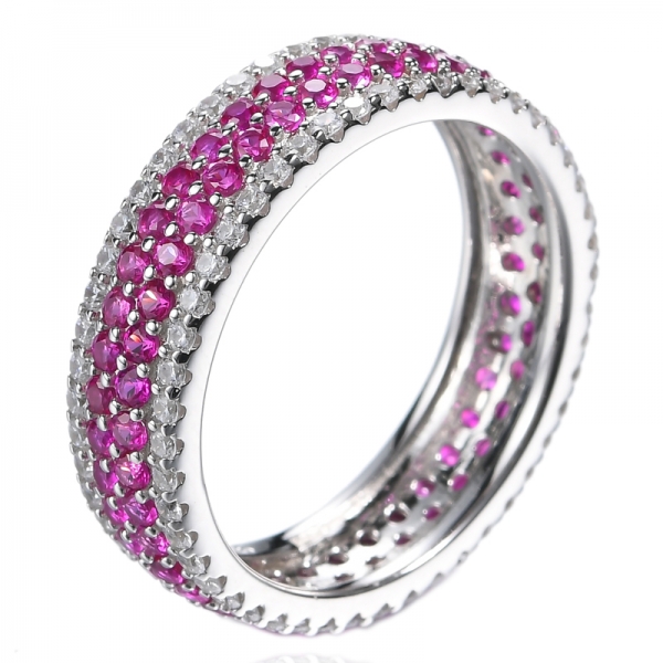 Round Ruby Dainty Eternity Style Wedding Band For Women 