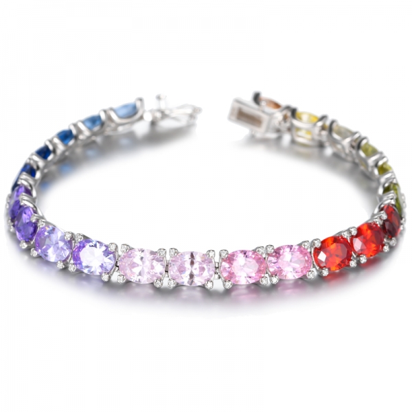 925 Multi-Color Cubic Zirconia Rhodium Plating Sterling Silver Bracelet 