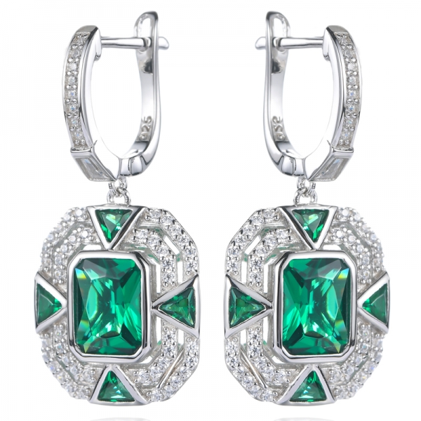 925 Emerald Green And White Cubic Zirconia Rhodium Plating Silver Earrings 