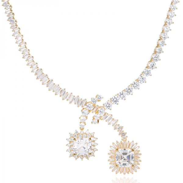 Luxury Pink And White Cubic Zirconia 18K Rose Gold Silver Bridal Necklace 