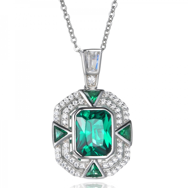 Emerald Green And White Cubic Zircon Rhodium Plating Silver Pendant 