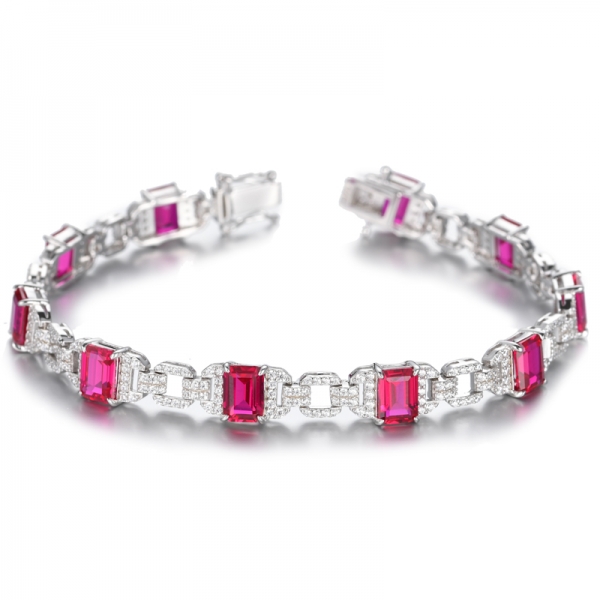 925 Lab-Created Ruby And White Cubic Zirconia Rhodium Silver Bracelet 