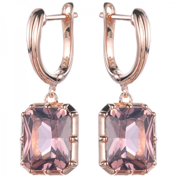 Fancy Lab-Created Pink Morganite Rose Gold Plating Silver Earrings 