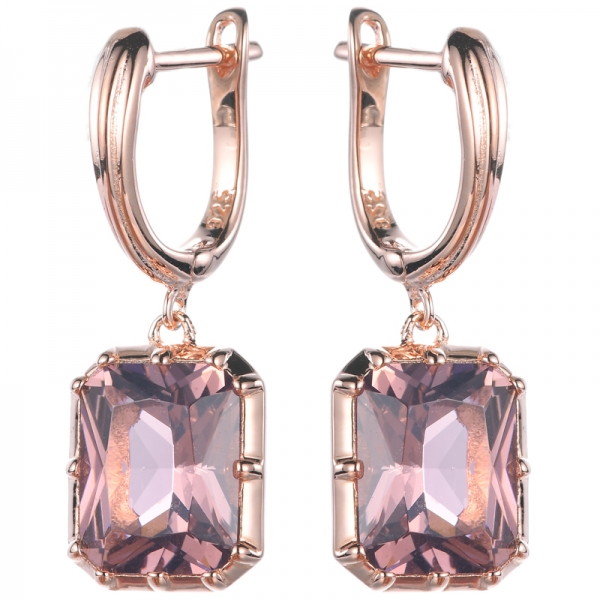 Fancy Lab-Created Pink Morganite Rose Gold Plating Silver Earrings 