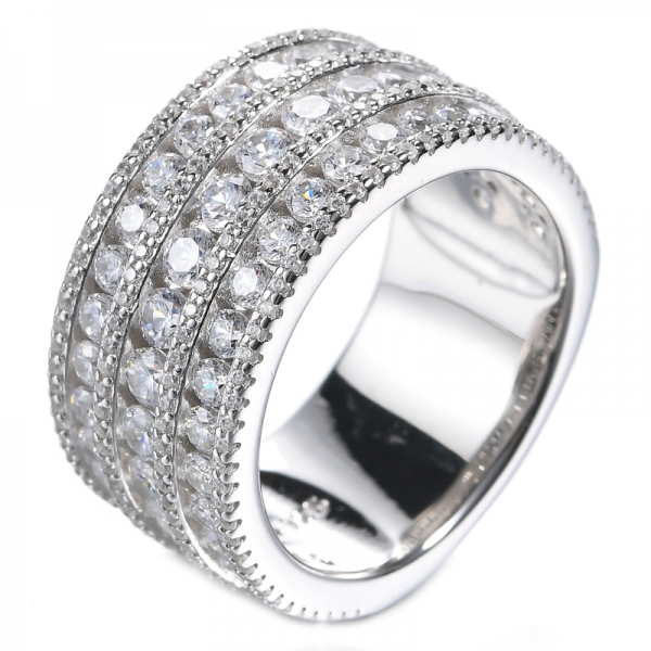 Sterling Silver 3 Row Pave Eternity Ring with Round Infinite Elements Cubic Zirconia 