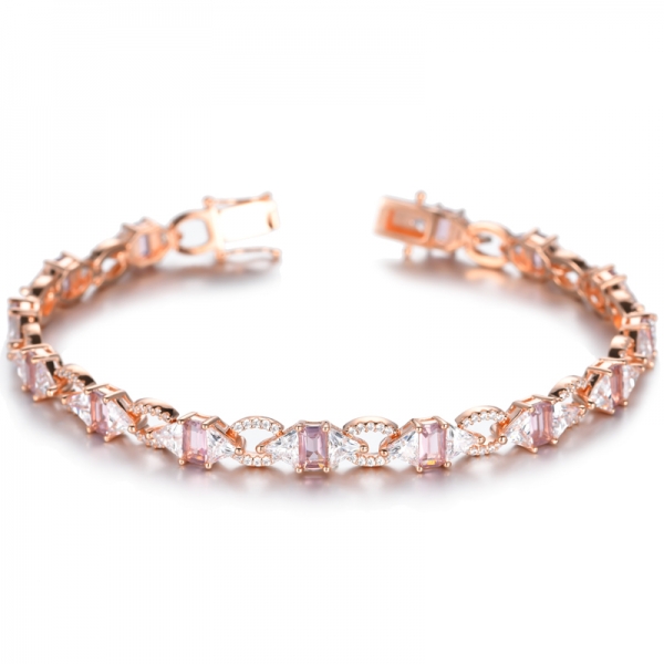 Lab-Craeted Morganite And White Cubic Zirconia 18K Rose Gold Plating Silver Bracelet 