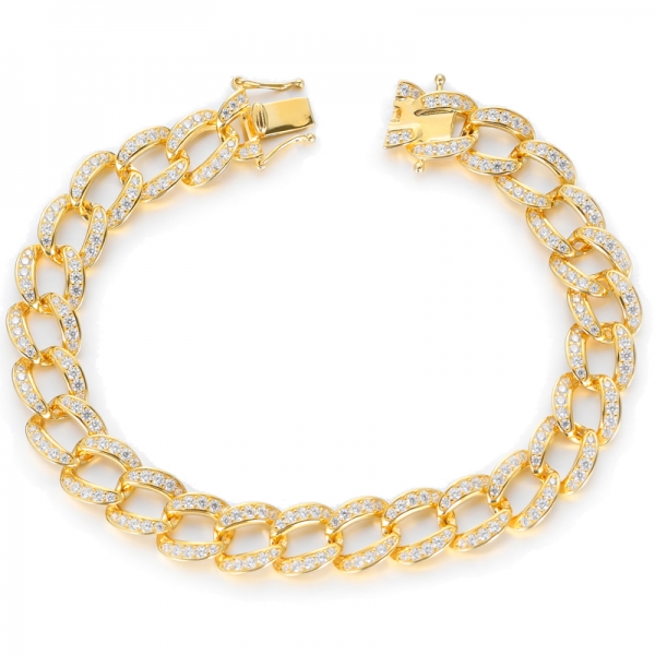 925 Pave White Cubic Zircon 18K Yellow Gold Plating Silver Bracelet 