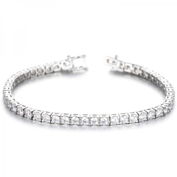 925 Round White Cubic Zircon Rhodium Plating Silver Tennis Bracelet 