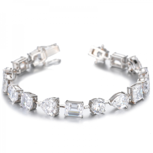 925 Multi-Shaped White Cubic Zirconia Rhodium Plating Silver Bracelet 