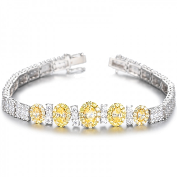 925 Diamond Yellow And White Cubic Zirconia Two Tone Plating Silver Bracelet 