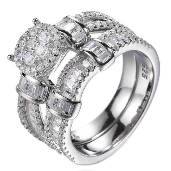 Sterling Silver Bridal Set Cubic Zirconia Engagement Ring 