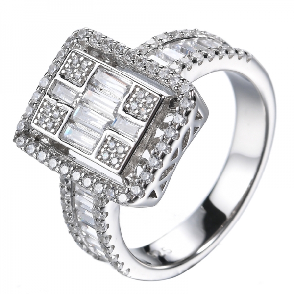 Cluster Round Cut & Baguette Diamond Engagement Wedding Ring 