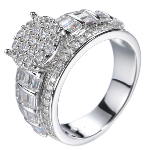925 Sterling Silver Round White CZ Diamond Cluster Halo Bridal Ring 