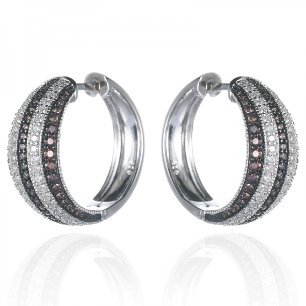 Black Brown Pave Mocha Cubic Zirconia CZ Hoop Earrings 