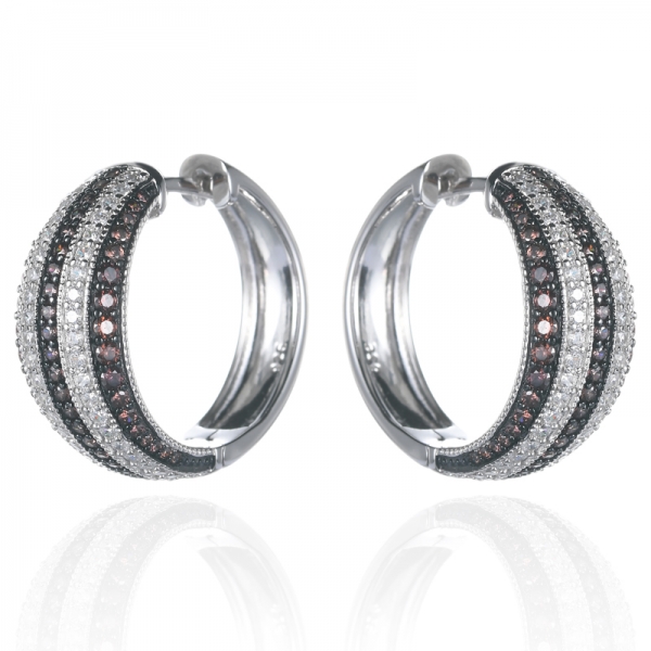 Black Brown Pave Mocha Cubic Zirconia CZ Hoop Earrings 